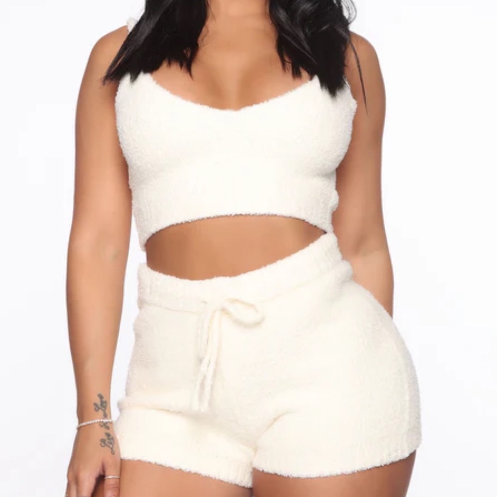 Fashion Nova Living In It Cozy 2 Piece Set Ivory XS